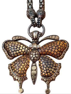 Butterfly Pendant Necklace in Antique Gold and Silver